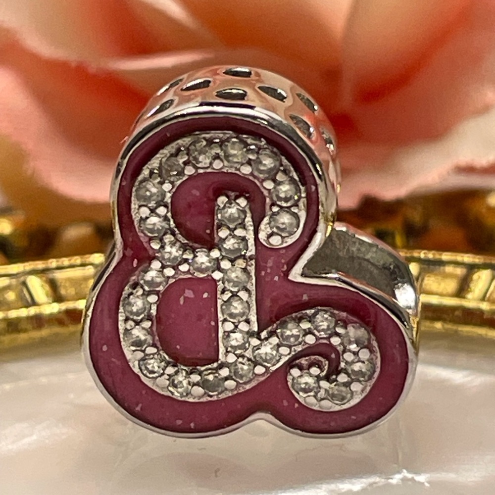 Bracelet Charm for Pandora Pink Barbie B with Rhinestones Sterling Silver - Picture 4 of 8